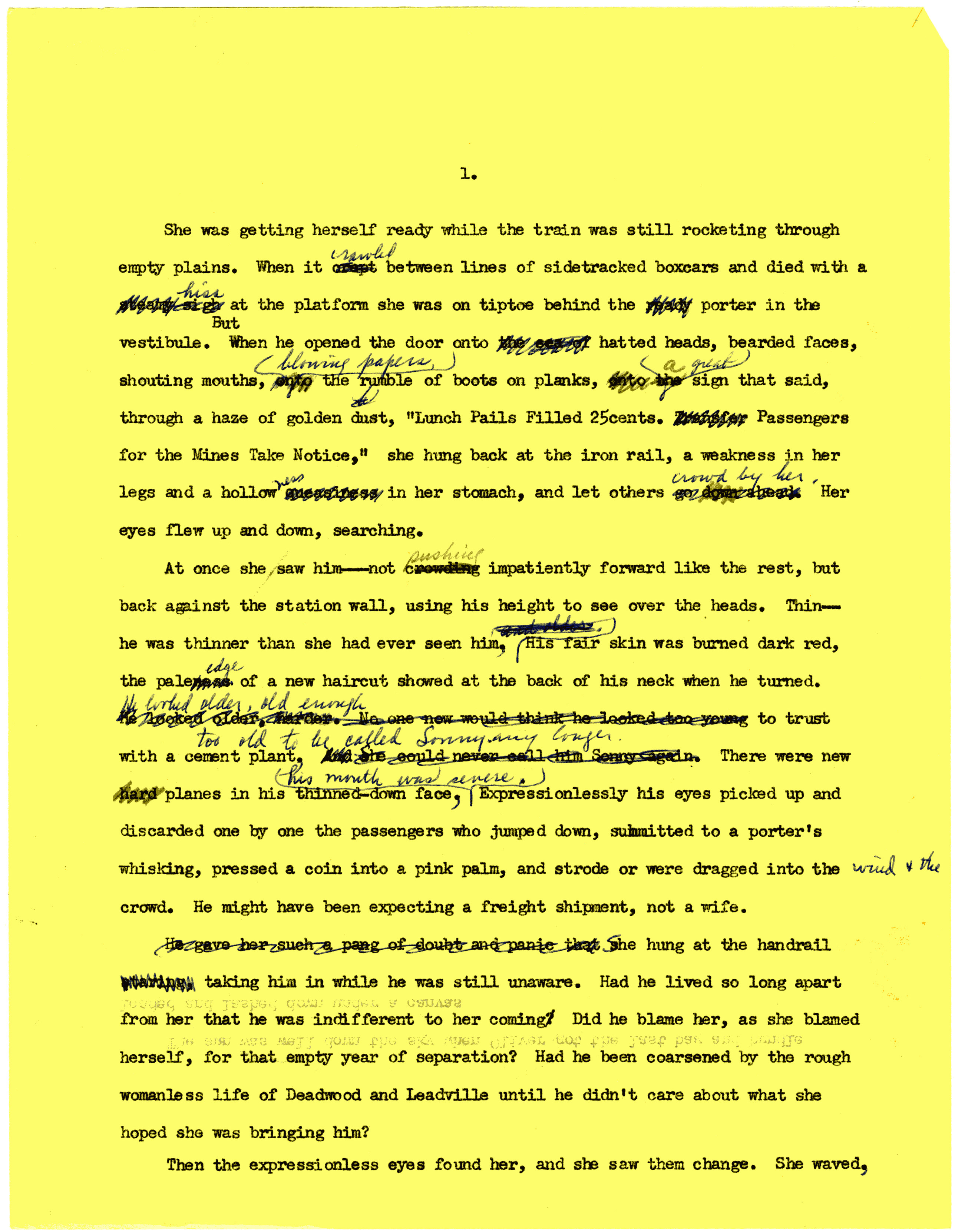 A manuscript page from Wallace Stegner's novel Angle of Repose