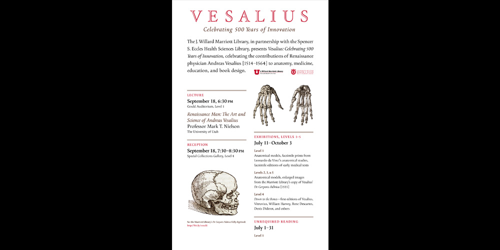 Vesalius: Celebrating 500 Years of Innovation Poster.  Exhibition poster designed by  David Wolske