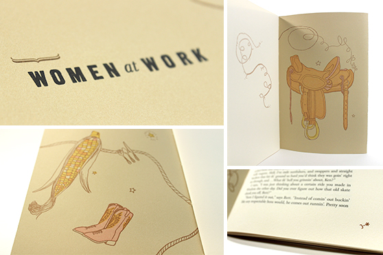 Photo collage of the Red Butte Press edition of Wo/Men at Work, by Matthew Basso and Andrew Farnsworth, Judy Blunt, and Ralph Powell