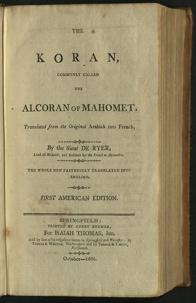 The Koran (printed by Isaiah Thomas) - title page