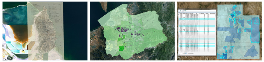 Support Services Banner: Samples of GIS data visualized at different extents.