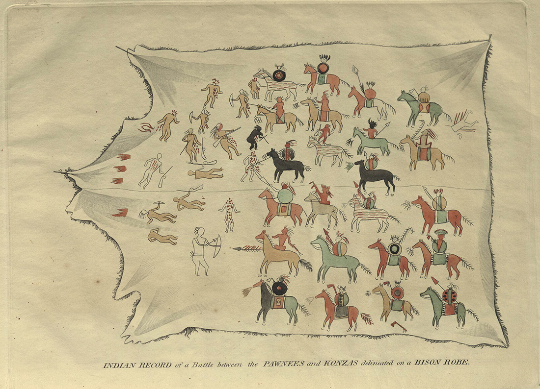 Account of an Expedition... INDIAN RECORD of a Battle between the PAWNEES and KONZAS delineated on a BISON ROBE