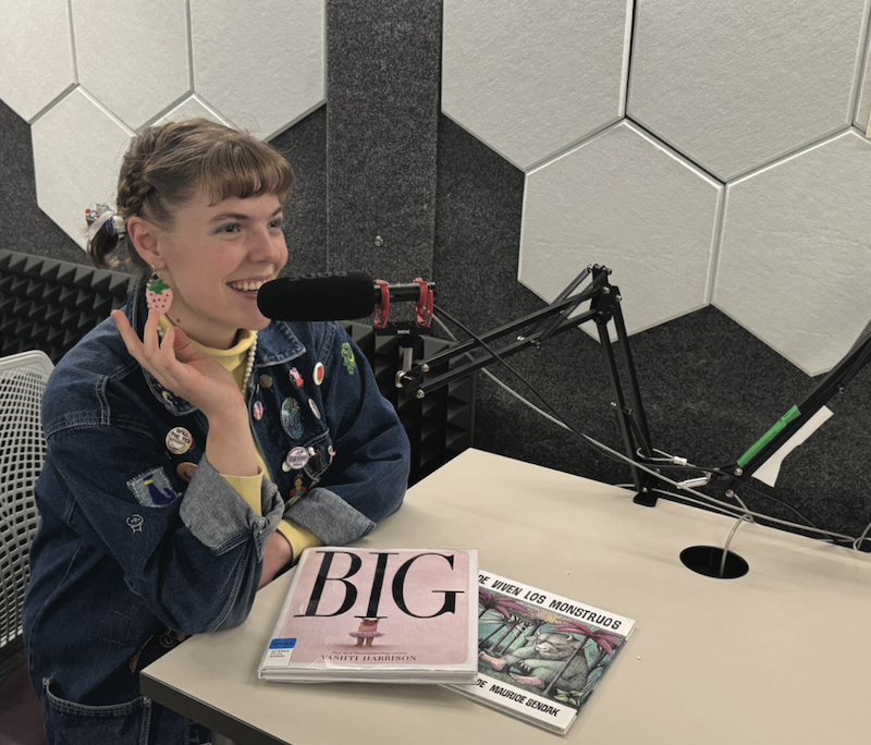 Hannah Carr in podcast booth