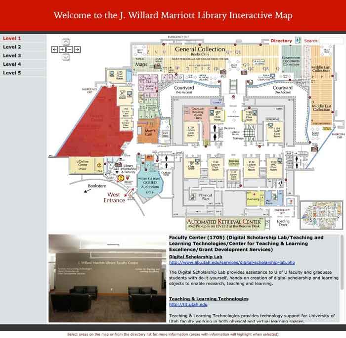 The J. Willard Marriott Library Interactive Map: An interactive library navigation tool for obtaining department and collection information.