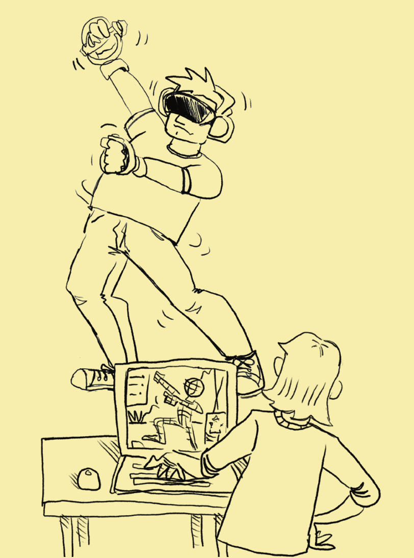 sketch of student using VR equipment