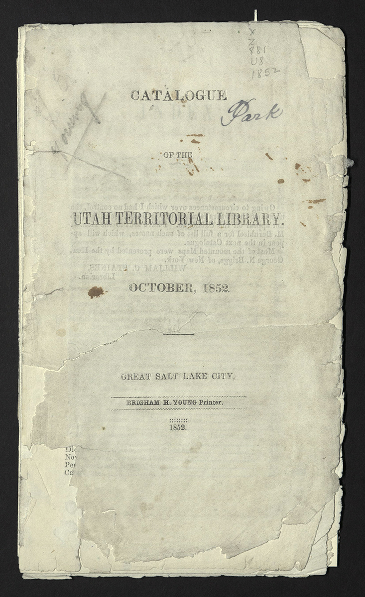 Catalog of the Utah Territorial Library