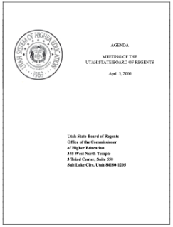 2000 Agenda cover from the Utah State Board of Regents