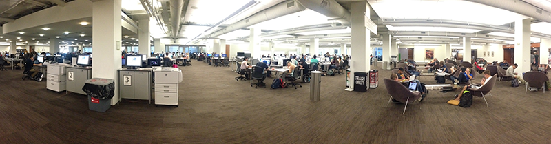 Computer lab with printers and study areas