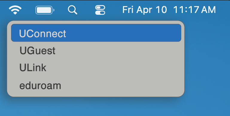 a screen shot that shows UConnect as an available network