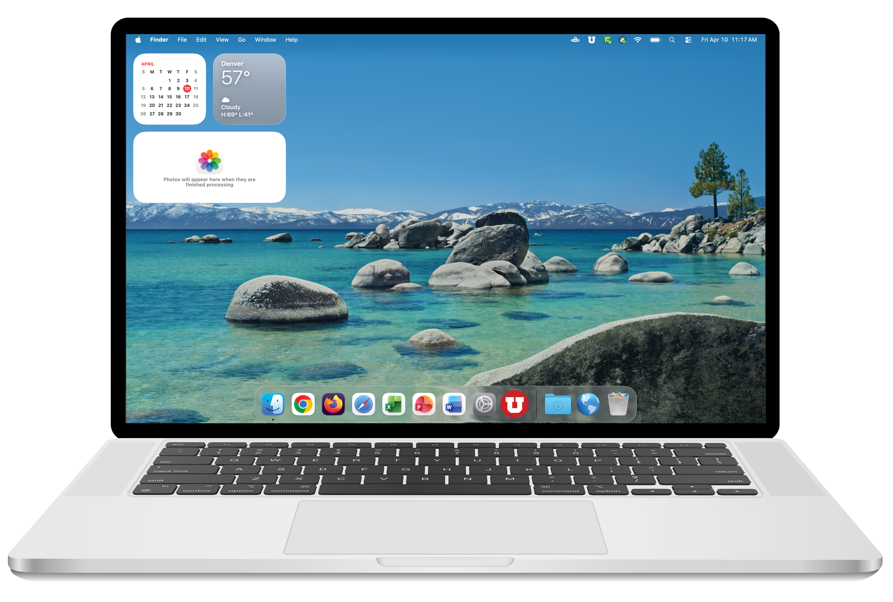 A mac laptop that is signed in and shows the desktop and the dock