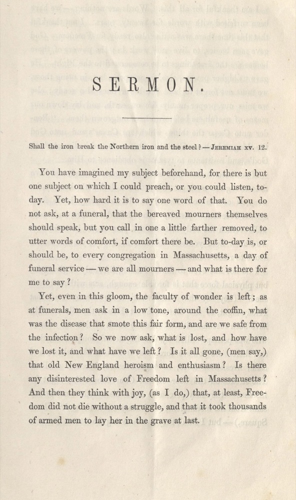Thomas Wentworth Higginson, Massachusetts in Mourning, 1854