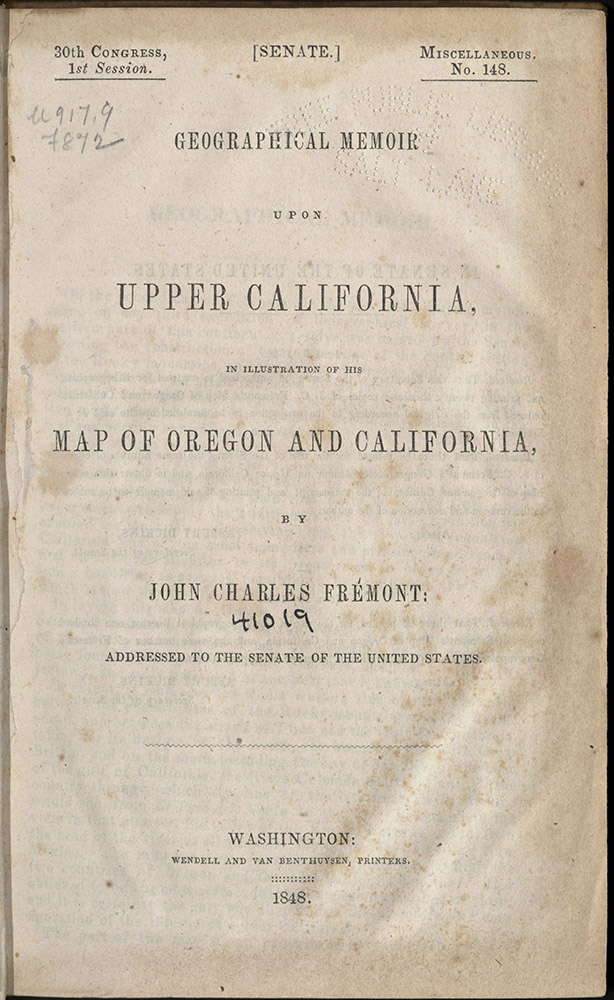 Fremont, Geographical Memoir…, 1848