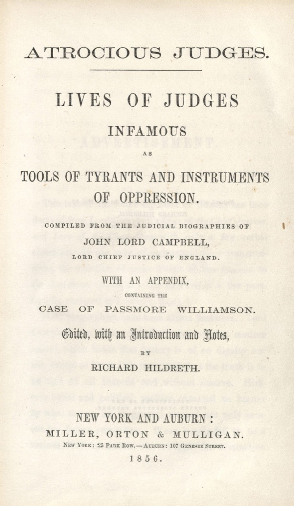 Baron John Campbell, Atrocious Judges, 1856