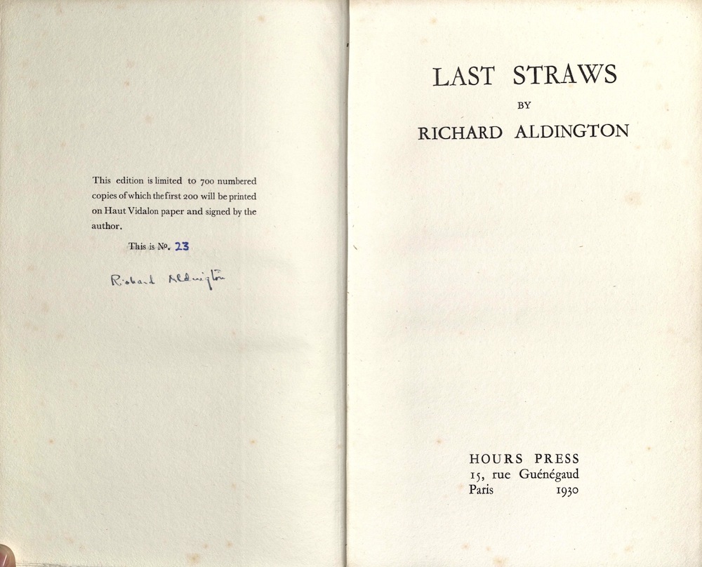 Aldington, Last straws, 1930