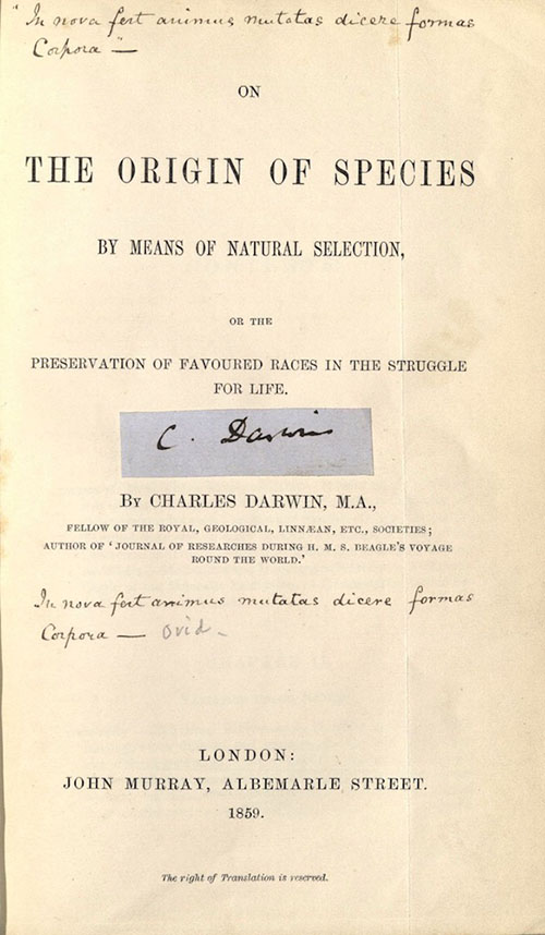 Title page of Darwin's On the Origin of Species.