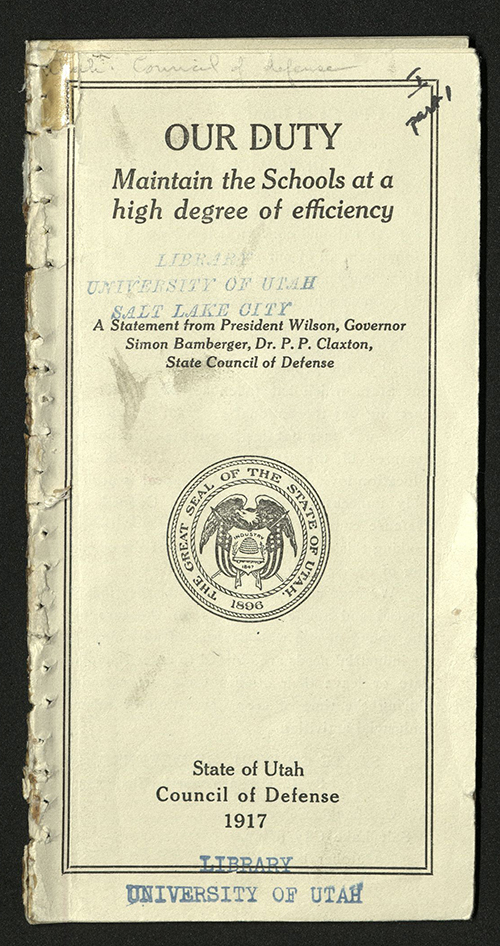 Front Cover of Our Duty: Maintain the Schools at a High Degree of..., 1917