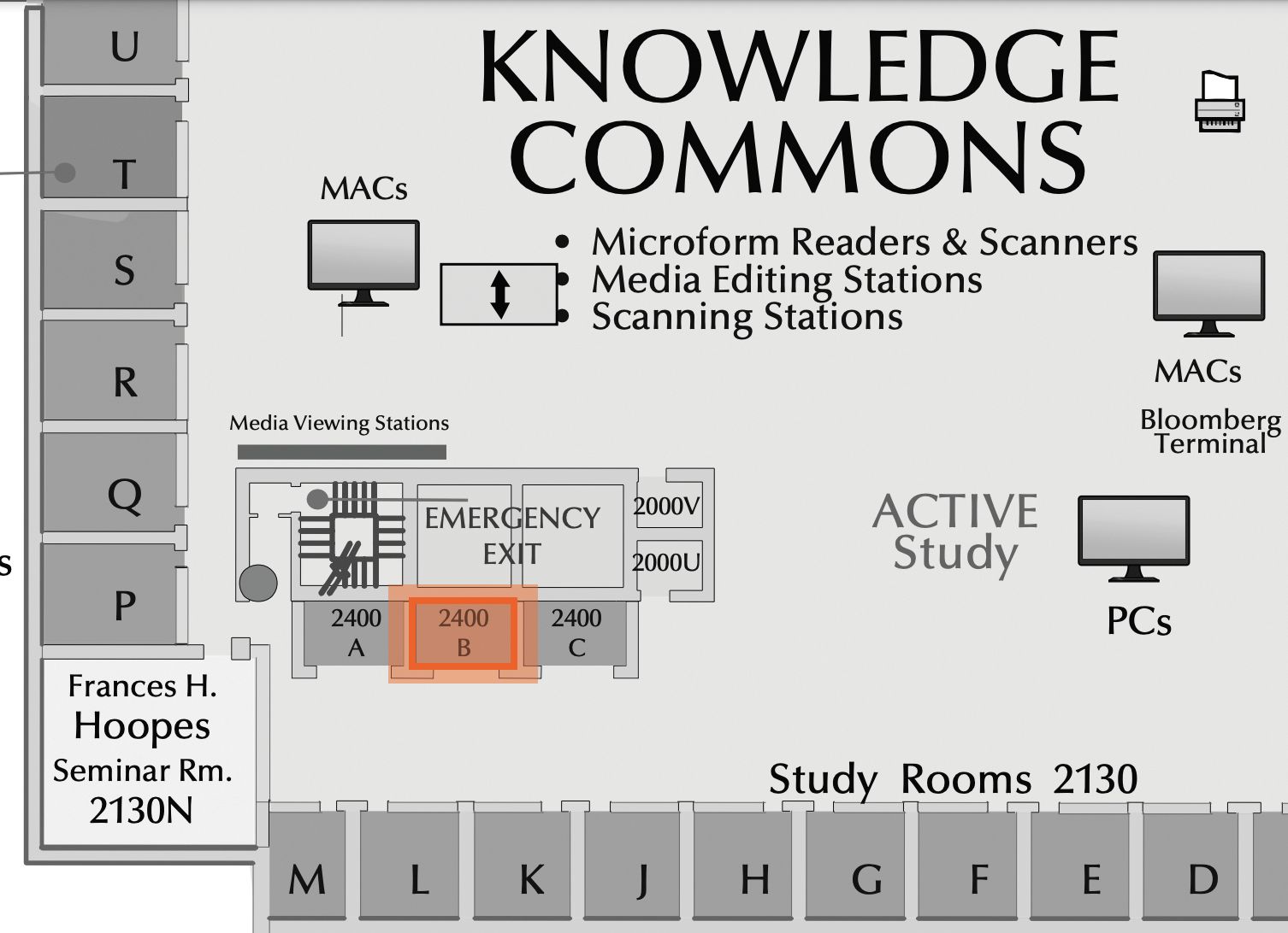 Level 2 Study Booth 2400B highlighted
