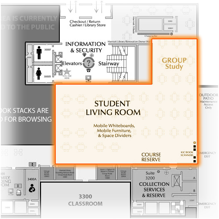Level 3 Student Living Room highlighted