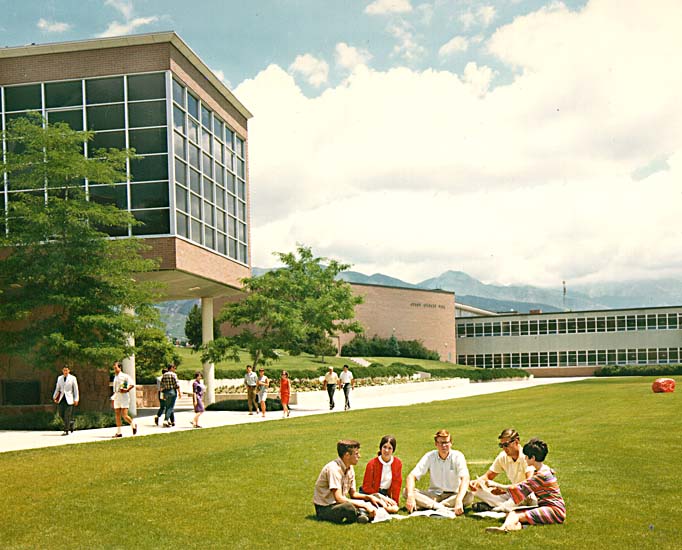 students on the lawn