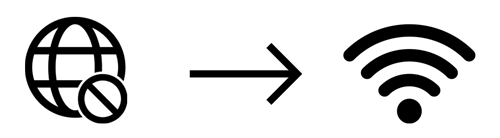 a graphic that shows the icon of a unconnected wifi network with an arrow pointing to a connect wifi network icon